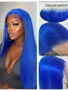 26英寸180%密度黑色13*4合成纤维蕾丝前假发，带婴儿发，无需胶水，耐热透气，合成纤维材质，自然发际线，可自由分缝，适合派对和日常佩戴 - 駝色 - 查看 12