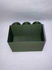 1pc Large Capacity Multi-Functional Storage Box, Retro Green Grid + Cylindrical Design, Makeup Brush & Lipstick Organizer - Multicolor - View 5