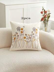1 pieza Funda de cojín decorativa con bordado floral, decoración para el hogar para la sala de estar - Multicolor - Ver 18