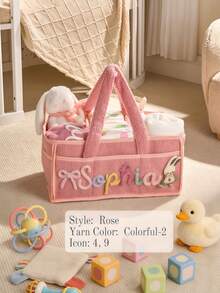 Personalized Diaper Storage Bag With Embroidered Name, Children's Room Storage Basket, Personalized Mommy Bag, Custom Woven Rope Storage Bucket, Diaper Storage Basket, Newborn Gift, Maternity Party Gift, Gift For New Moms - Multicolor - View 9