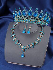 Bộ 4 món phong cách Baroque thanh lịch dành cho nữ, gồm vòng cổ và bông tai hình vương miện pha lê, phụ kiện đội đầu cô dâu trong đám cưới, phụ kiện tóc cho người lớn dự tiệc, vòng cổ và bông tai hình vương miện. - Nhiều màu - Xem 19