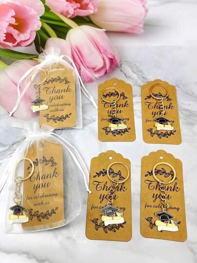 2026 Graduation Metal Keychain - Inspirational Keychain With Thank You Card, Suitable For Various Graduation Occasions, Carnival Theme, Special Function Commemorative, Rectangular Cute Alloy Oil Drop Graduation Cap Keychain, Graduation Ceremony Gift, Graduation Season, Graduation Gift