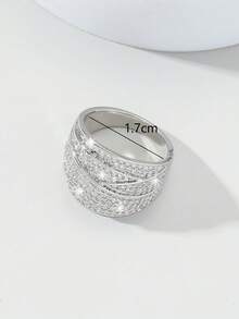 1 pieza Anillo de lujo de moda casual de alta gama con línea ancha cruzada y multicapa de circonita cúbica, adecuado para fiestas, uso diario y como regalo - Líneas anchas que se cruzan - Ver 4