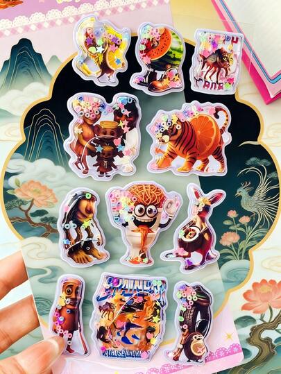 3D Cartoon Liquid Glitter Shaker Stickers, Children's DIY Handbook Creative Decorative Stickers, Stationery Decorative Stickers. Decorative Sticker Gifts. Suitable For Decorating Home Rooms, Party Decorations, Birthday Gifts, Various Holiday Gifts, Fashion.