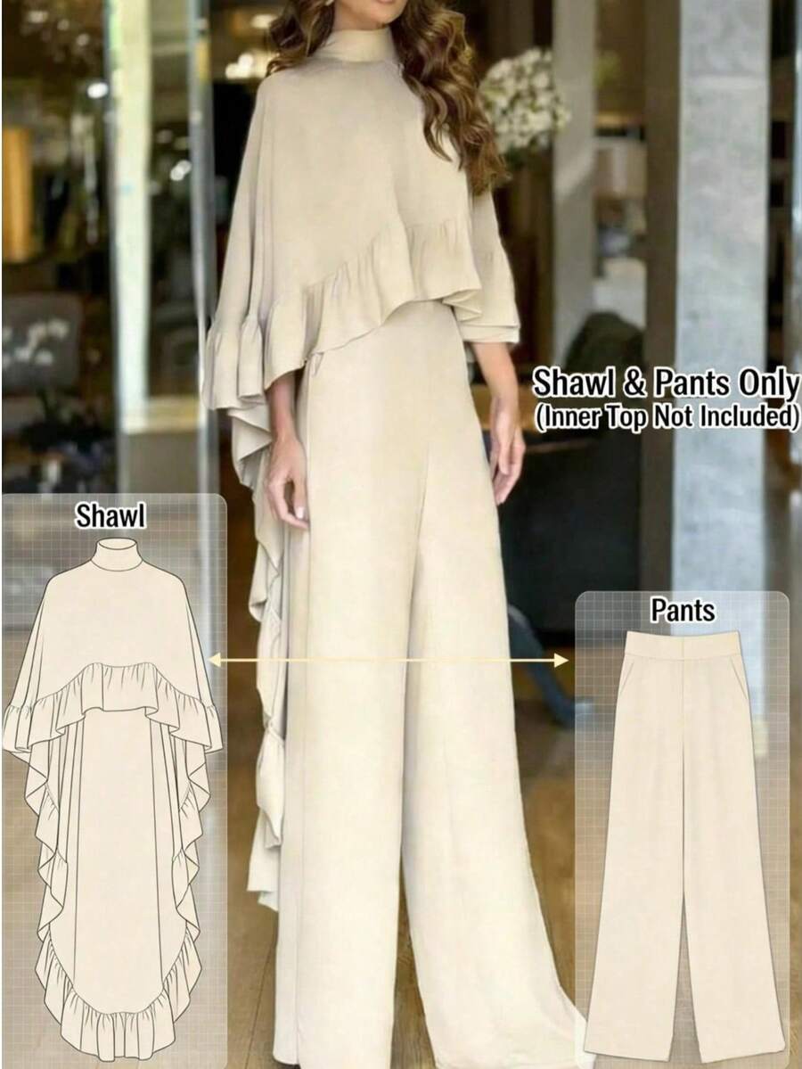 Bộ đồ hè thanh lịch dành cho nữ gồm 2 món (không bao gồm áo lót), áo kiểu dài tay rộng rãi, có bèo nhún, kết hợp với quần cạp chun, thích hợp cho kỳ nghỉ, sinh nhật, đi chơi hàng ngày, chống nắng mùa xuân.