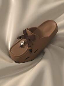 1 Pair Fashionable Versatile Bowknot EVA Slide Sandals, Non-Slip Sole Design, Flat Casual Breathable Shoes, Suitable For Spring/Summer - Coffee Brown - View 9