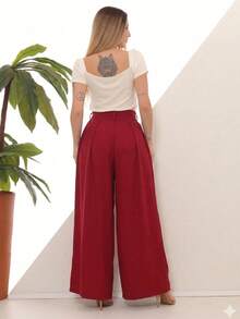 Women's Wide Leg High Waist Wide Leg Pants - Merah ceri - View 6