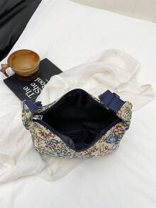 Túi xách cỡ lớn đựng bánh bao, túi nữ 2025, túi đeo vai bằng vải canvas kẻ sọc kiểu retro, túi đeo chéo phong cách nước ngoài. - Màu xanh lam - Xem 8