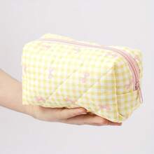 1pc Elegant Single-Layer Grid Pattern Pencil Case, Pink Bow Design Creative Student Stationery Storage Bag, Fashionable Portable Study Supplies Essential For Office Desk Organization - Multicolor - View 9