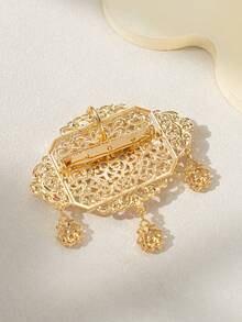 1 件阿拉伯花卉图案镀金女士胸针、围巾夹、摩洛哥新娘胸针、中东时尚珠宝、婚礼和节日 - 金色 - 查看 3