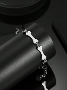 1条不锈钢狗骨造型时尚个性化男士金属手链 - 銀色 - 查看 1