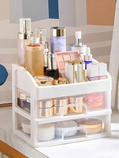 1pc Multi-Drawer Storage Rack, Multi-Layer Makeup Organizer Box, Dust-Proof & Moisture-Proof Storage Box, Portable Shelving Unit, Suitable For Lipstick, Skincare, Vanity, Cosmetics Storage