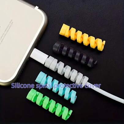 Bộ 7 chiếc bảo vệ cáp USB bằng cao su mềm xoắn ốc linh hoạt - Chống rối cáp, tương thích với bộ sạc , điện thoại thông minh, máy tính bảng - Có nhiều màu sắc (đen/trắng/hồng/xanh lá cây/xanh dương/cam/vàng) - Cần thiết cho gia đình, văn phòng và du lịch, giúp sắp xếp không gian làm việc, thiết kế tối giản, chất liệu cao cấp, bề mặt nhẵn mịn, dành riêng cho nhân viên văn phòng và những người đam mê công nghệ.