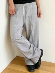 Men's Wide Leg Sweatpants Casual Elastic Waist Drawstring Baggy Lounge Pants - Light Grey - View 2
