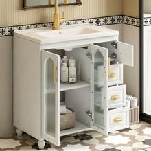 Bathroom Furniture Single Vanity Unit With Base Cabinet 80cm With Ceramic Washbasin, White - White - View 5