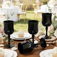 1/3/6 pièces Verres à vin/flûtes à champagne en plastique vintage réutilisables avec texture diamant, convient pour les fêtes et les mariages, tasses à jus, lavage au lave-vaisselle - Noir - Voir 3