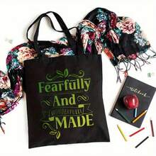 Tote Bag Simple Style Fearfully And Wonderfully Made Inspirational Quote Print For Everyday Use Shopping Travel Large Capacity Shoulder Handbag - View 6