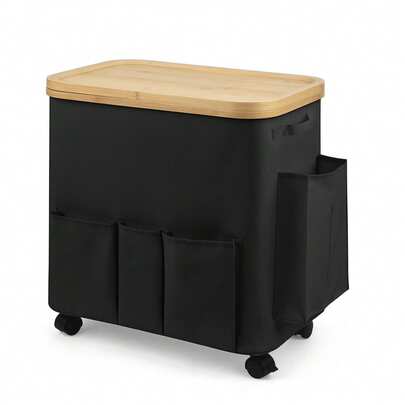 1 giỏ đựng quần áo bẩn có nắp đậy, làm bằng vải Oxford, có thể gấp gọn, dùng để đựng quần áo bẩn trong nhà.