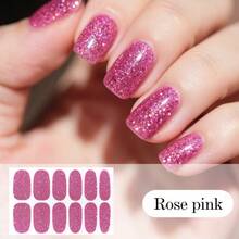 12片装闪亮卡通可爱美甲贴纸，纯色闪亮粉色美甲贴，全覆盖美甲贴花，防水可爱少女美甲贴纸 - 指甲貼 - 查看 4