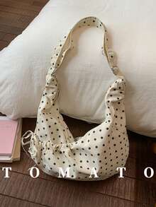 1pc Casual Style Women's Crossbody Bag, Large Capacity Lightweight Shoulder Bag, Polka Dot Fabric, Multiple Pockets, Adjustable Strap, Suitable For Daily Use. College Style Bag For Female Students, Suitable For Young Women - Outings, Shopping, Classroom, Dates, Women's Gifts, Office, Work, Travel - White - View 2