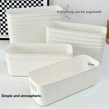 3pcs Rectangular Plastic Storage Boxes, Drawer Organizers For Cosmetics, Snacks, Socks And Other Miscellaneous Items - White - View 5