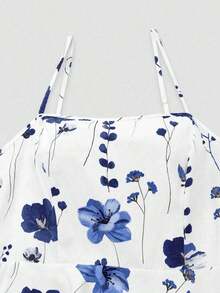 Women's Elegant Ditsy Floral Chiffon Dress & Jacket Two Pieces Set, Fashionable Outfit For Date, Holiday, Casual Wear Spring - Xanh đậm - Xem 5