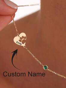 1pc Personalized Heart-Shaped Birthstone Pendant Necklace, Customized Name Heart Pendant, 18K Gold Plated Stainless Steel Material, Can Customize English Name And Birthstone, Minimalist Style, Gift For Her, Stainless Steel Jewelry, Silver/Gold Heart-Shaped Birthstone Necklace, Suitable For Bridesmaid Accessories, Birthday, Anniversary, Halloween, Christmas Gifts - Multicolor - View 2