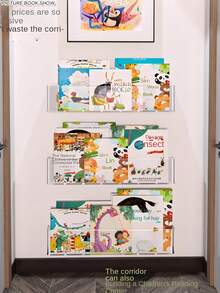 Estantería de pared conveniente, caja de almacenamiento transparente para revistas, estantería para exhibir CDs. Estantería de pared, estantería para libros de niños sobre la puerta sin taladrar, estantería para pasillos para almacenar libros, revistas, CDs y otros artículos de uso múltiple - transparente - Ver 3