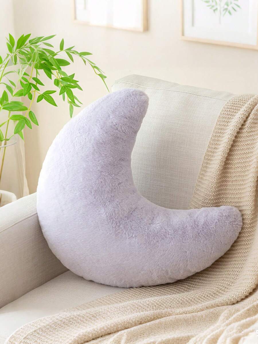 Soft Plush Crescent Moon Shaped Decorative Throw Pillow, Suitable For Bed And Sofa. Fluffy Moon Cushion, Rug, Sofa, Bedroom, Living Room Decor Pillow - A Perfect Gift For Family And Friends. - Light Purple - View 1