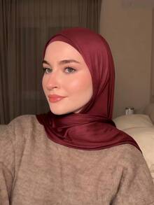 1件装女士休闲套头头巾，采用弹性吸湿透气面料，适合日常穿着。 - 酒紅色 - 查看 3