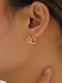 1 Pair Fashionable Sweet Personalized Five-Pointed Star Design Earrings, Suitable For Daily Wear For Teenage Girls - Multicolor - View 6