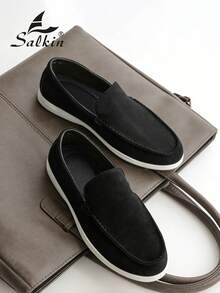 设计师款男士麂皮乐福鞋，男士商务正装皮鞋，适合日常办公、婚礼、派对、约会、浪漫晚餐、节日礼物、学生校园休闲鞋等场合，百搭男鞋。建议选择比平时大一码的尺码。 - 黑色 - 查看 5