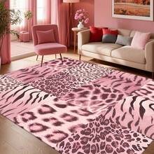 Large Pink Leopard Print Rug - Soft Rug With Black Modern Animal Print Suitable For Living Room And Bedroom, Black And Pink Room Decor, Hallway Carpet, Soft Rug, Living Room, Pink And Black Room Decor, Long Hallway Rug, Girl's Room Decor, Leopard Print Living Room Decor, Room Decor, Soft Rug, Mat - 1PC - 查看 1