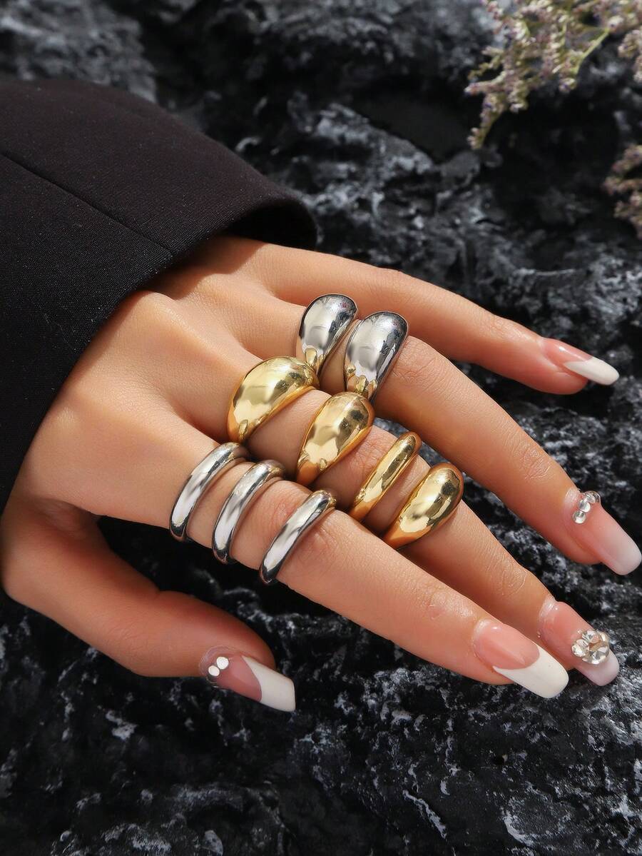 Bộ nhẫn hở đốt ngón tay hình học bằng kim loại - Nhẫn hình học hợp thời trang - Xem 1