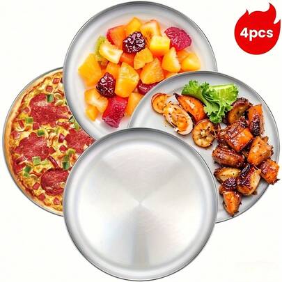 Bộ 2/4 khay nướng pizza lớn bằng thép không gỉ, thích hợp cho Giáng sinh, Lễ Tạ ơn và các ngày lễ khác, dùng được trong lò nướng, tuyệt vời cho những người yêu thích pizza và nấu ăn tại nhà, đĩa tròn dùng để nướng thịt, đựng trái cây, đồ ăn nhẹ và rau củ.