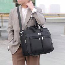 1pc Fashion Versatile New Large Capacity Men's Briefcase, Commuter Laptop Bag - Black - View 6