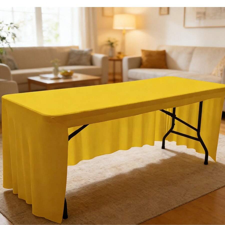 1 件装长方形弹力桌布，弹力桌裙，涤纶氨纶材质 - 黃色 - 查看 1