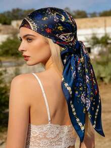 1 chiếc khăn bandana bốn mùa mới dành cho nữ, 90cm, chất liệu giả lụa, in họa tiết, kiểu vuông, khăn choàng đầu, khăn lụa buộc tóc, băng đô, thích hợp sử dụng hàng ngày. - cánh hoa đen - Xem 15