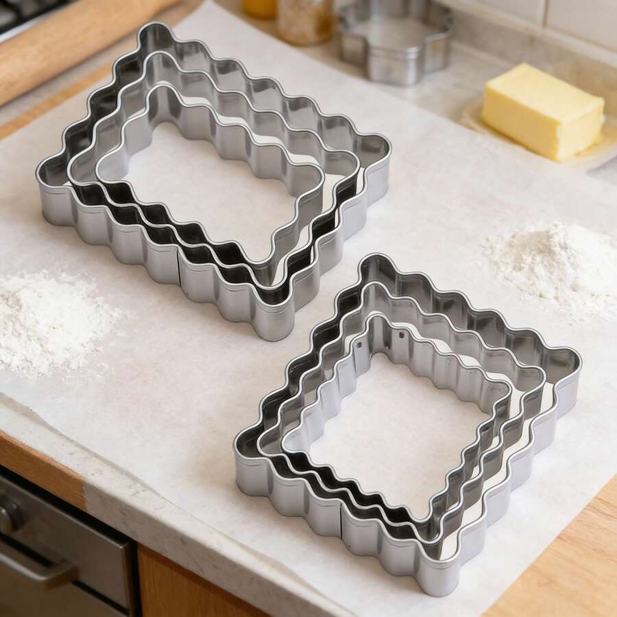 3pcs Stainless Steel Cookie Cutter Set - Rectangular And Square Shapes - For Baking - Suitable For Pastries And Cookies Baking - Perfect Choice For Holiday Baking - Kitchen Essential - Baking Molds