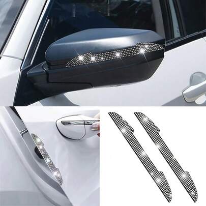 Shiny Car Rearview Mirror Scratch-Resistant Sticker, Rhinestone Car Door Handle Edge Protector, Crystal Anti-Collision Strip Sticker, Unisex Car Decorative Accessories