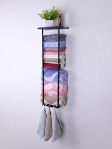 1pc No Drill Towel Rack - Self-Adhesive Towel Rack With Shelf, Bathroom Towel Rack, Can Be Stuck On Bathroom Wall - Black - View 4