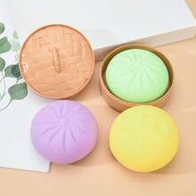 1 Piece Of Dumpling/Bun Squeeze Toy, Dumpling Stress Relief Ball, Steamed Bun Squeeze Toy Stress Relief Ball, Adult, Random Color - 1個隨機顏色(帶籠子) - 查看 3