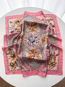 1pc Women Satin Bandana Scarf Square Solid Color Head Wrap - Pink - View 2