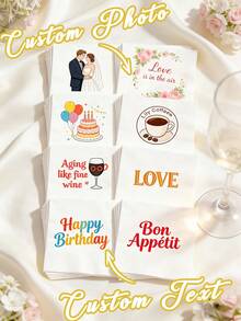 Customized Wedding Napkins: Personalize Your Order By Selecting Your Own Photos And Text, Made With High-Quality Paper And High-Definition Printing. Suitable For Business Events, Weddings, Birthdays And Parties - Can Include Your Logo, Favorite Photos Or Creative Images, And Add Unique Text Or Dates. - Multicolor - View 5