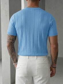 GRDR Men's Summer Knit Solid Ribbed Short Sleeve Sweater, Sporty Casual, Suitable For Outdoor Activities - Baby Blue - View 10