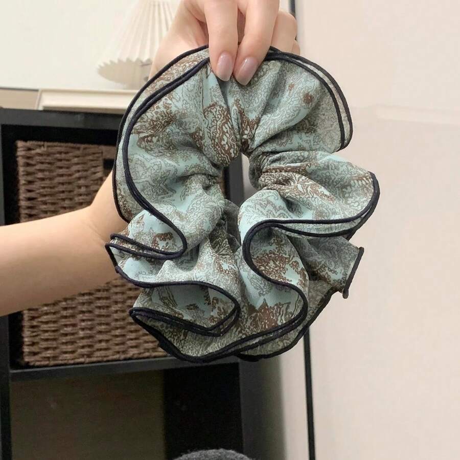 Elegant Retro Niche Elegant Butterfly Print Large Intestine Hair Scrunchie, High-End Hair Tie For Bun, Ponytail Travel Accessories - Multicolor - View 1