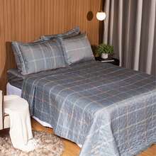 Double Bedspread Coverlet, Standard Size, 3 Pieces, Printed, 180 Thread Count - Chess Grid - View 4