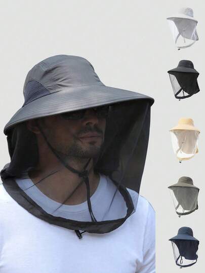1pc Men's Bucket Hat With Net Mesh, Summer Anti-Mosquito Insect Sun Protection Head Net Hat, Outdoor Fishing Hiking Gardening Mountain Climbing Sun Hat, UV Protection Quick Drying Night Fishing Hat, Breathable Bucket Hat Covering Face