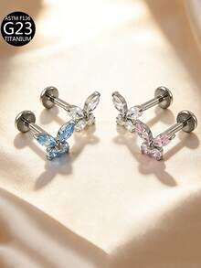 1pc G23 Titanium Internally Threaded 1.0/1.2 Piercing Earring With Butterfly Zirconia Stone, Multi-Color, Suitable For Women's Daily Wear - Butterfly - View 6