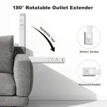 5in 1 Telescopic Outlet Extender With 2 AC Outlets, USB-A And USB-C Ports | 180° Rotating Wall Plug, Ideal For Hard-To-Reach Areas Behind Nightstands, Sofas And More - 美規B型插(110-127V) - 查看 1